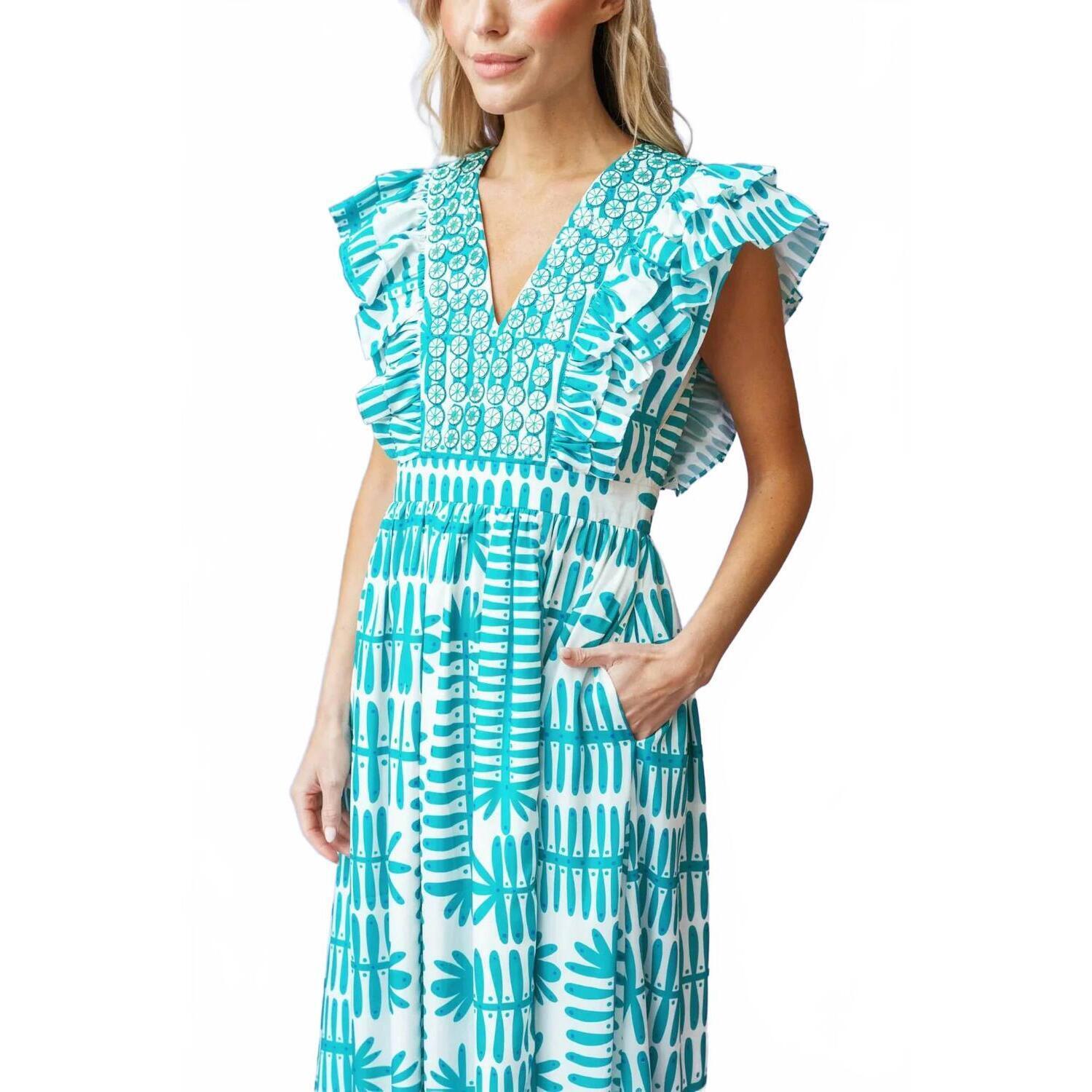 New Sheridan French Stacey Maxi Dress In Teal Botanical — image 4 of 4